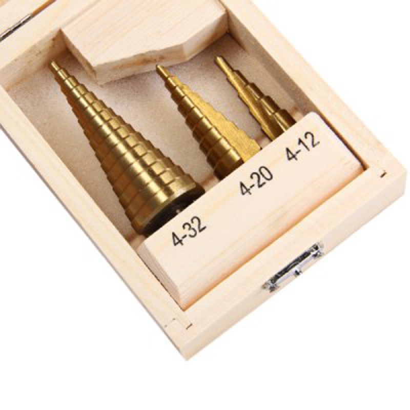 3pcs High Speed Steel 4241 Hex Shank Titanium Coated HSS Step Drill Bit Set