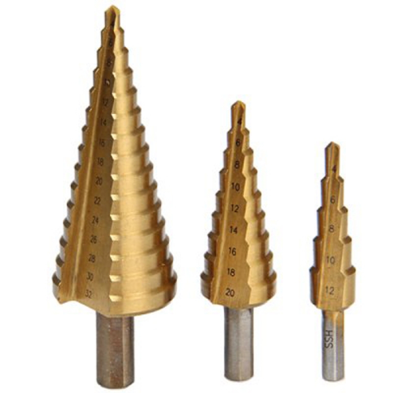 3pcs High Speed Steel 4241 Hex Shank Titanium Coated HSS Step Drill Bit Set