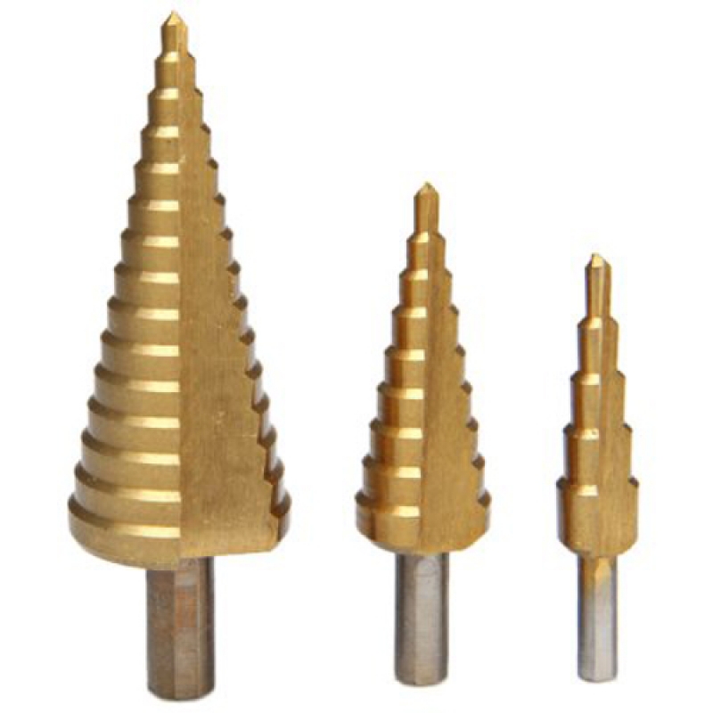 3pcs High Speed Steel 4241 Hex Shank Titanium Coated HSS Step Drill Bit Set