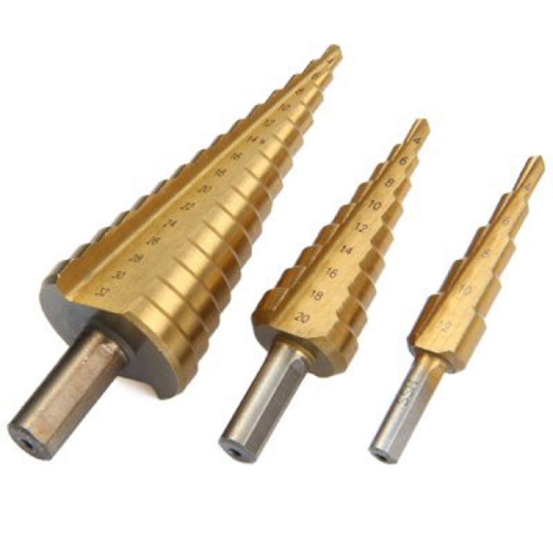 3pcs High Speed Steel 4241 Hex Shank Titanium Coated HSS Step Drill Bit Set