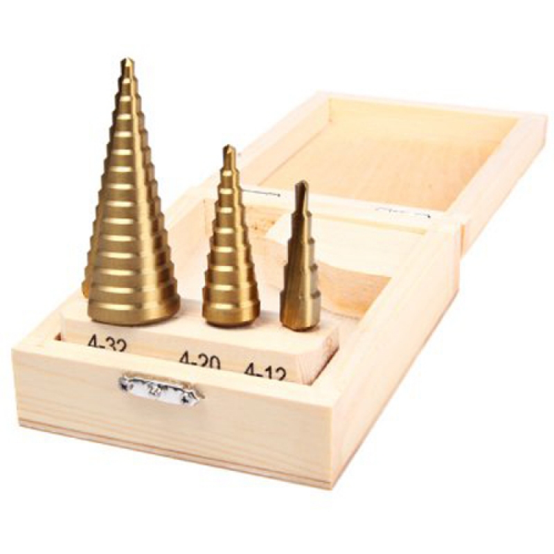 3pcs High Speed Steel 4241 Hex Shank Titanium Coated HSS Step Drill Bit Set