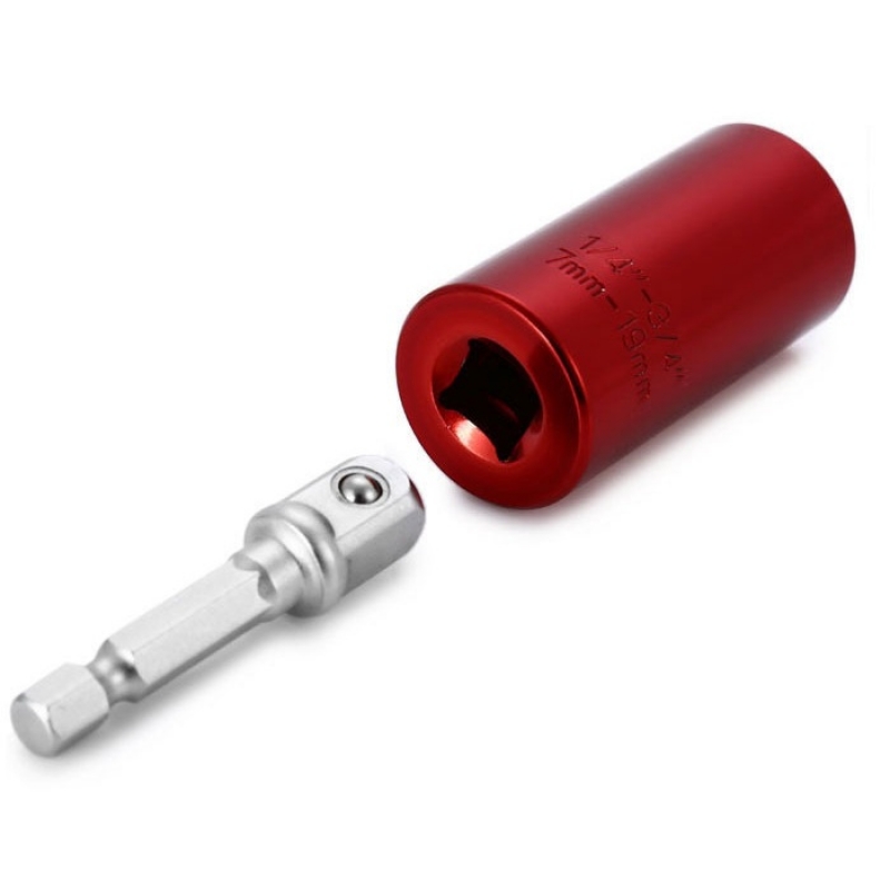 Stainless Steel 7-19mm Wrench Universal Socket/Drill Adapter Repair Set Red