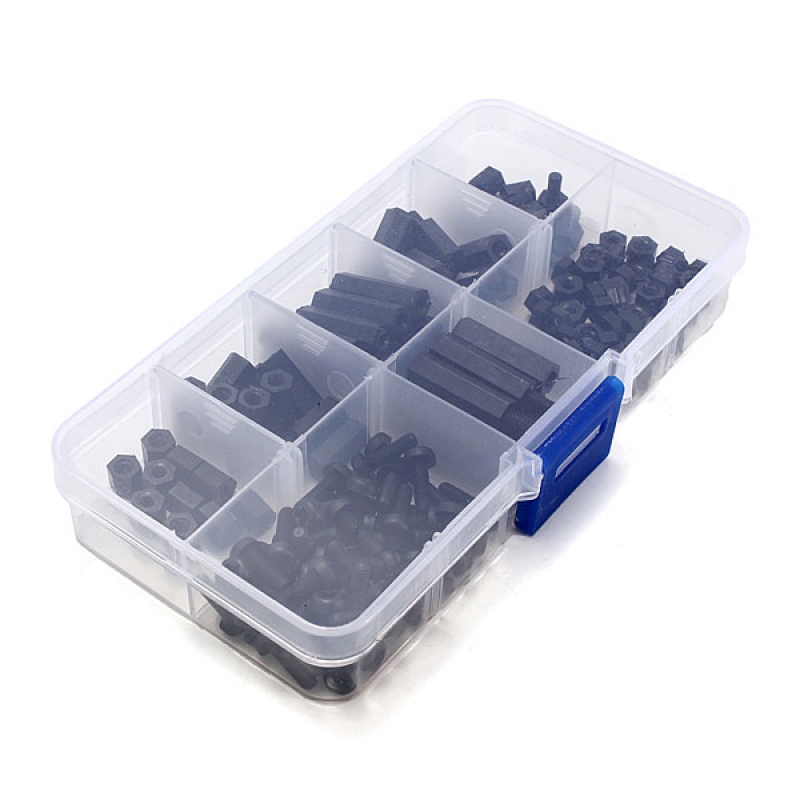 160pcs M3 Nylon Black M-F Hex Spacers Screw Nut Assortment Set 