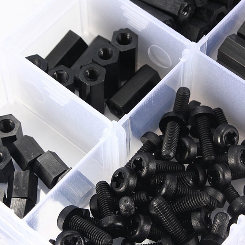 160pcs M3 Nylon Black M-F Hex Spacers Screw Nut Assortment Set 