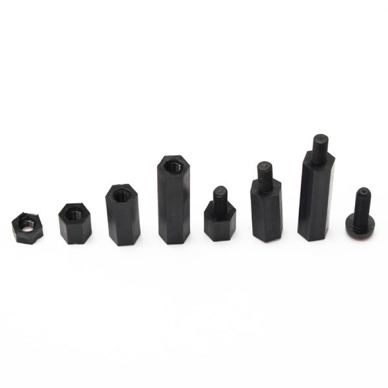 160pcs M3 Nylon Black M-F Hex Spacers Screw Nut Assortment Set 