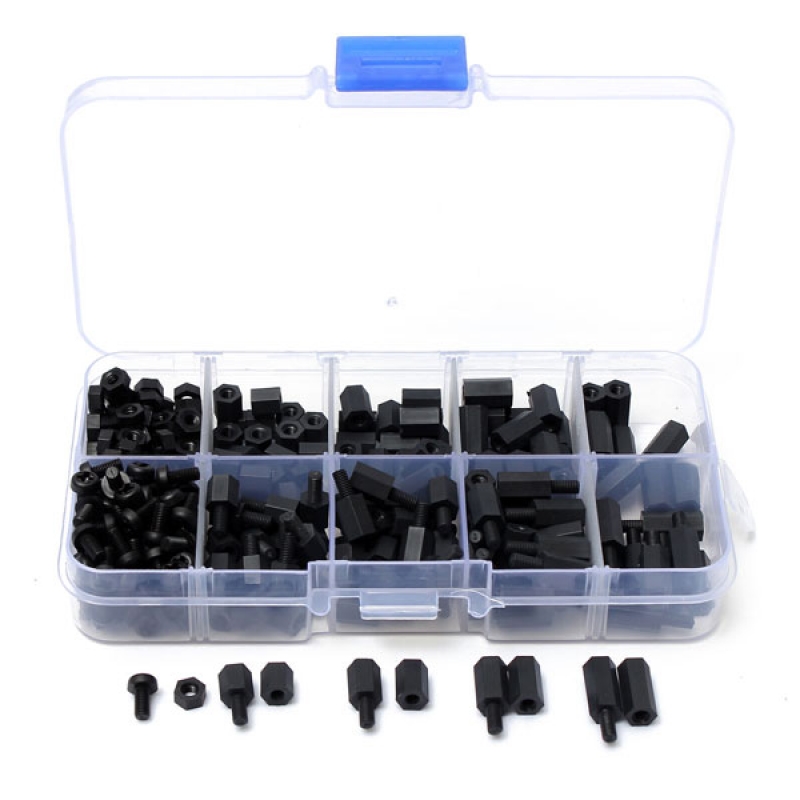 300pcs M3 Nylon Black Screw Nut Set