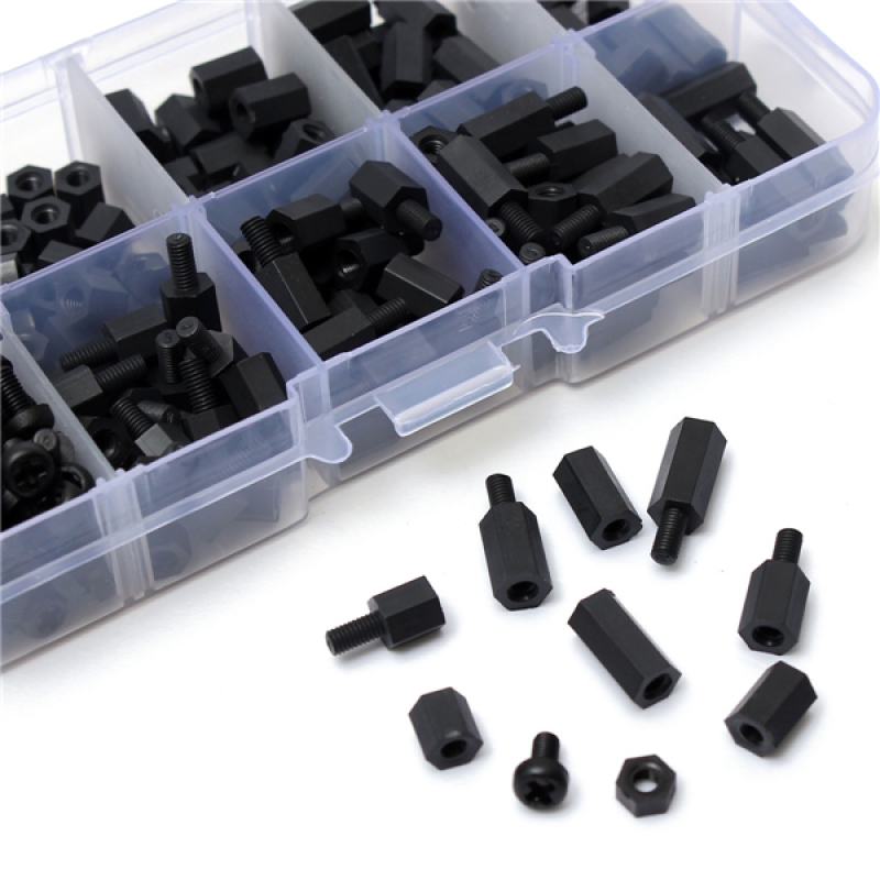 300pcs M3 Nylon Black Screw Nut Set