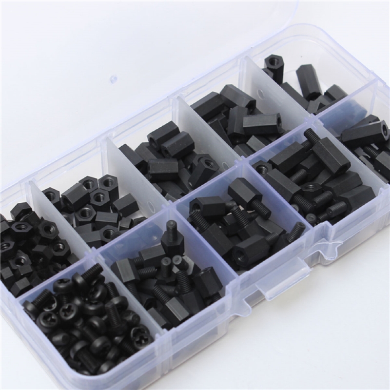 300pcs M3 Nylon Black Screw Nut Set