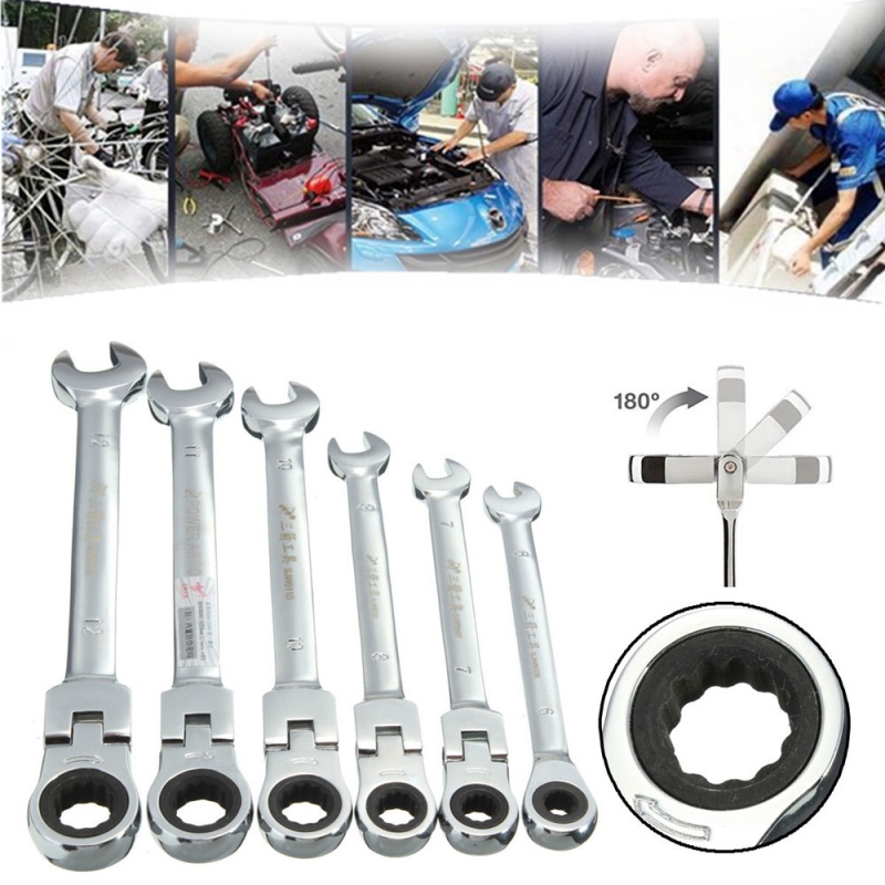 10mm Flexible Pivoting Head Ratchet Combination Spanner Set