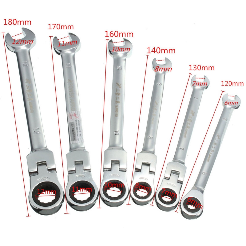 Chrome Vanadium Steel 11mm Flexible Pivoting Head Ratchet Combination Wrench Set