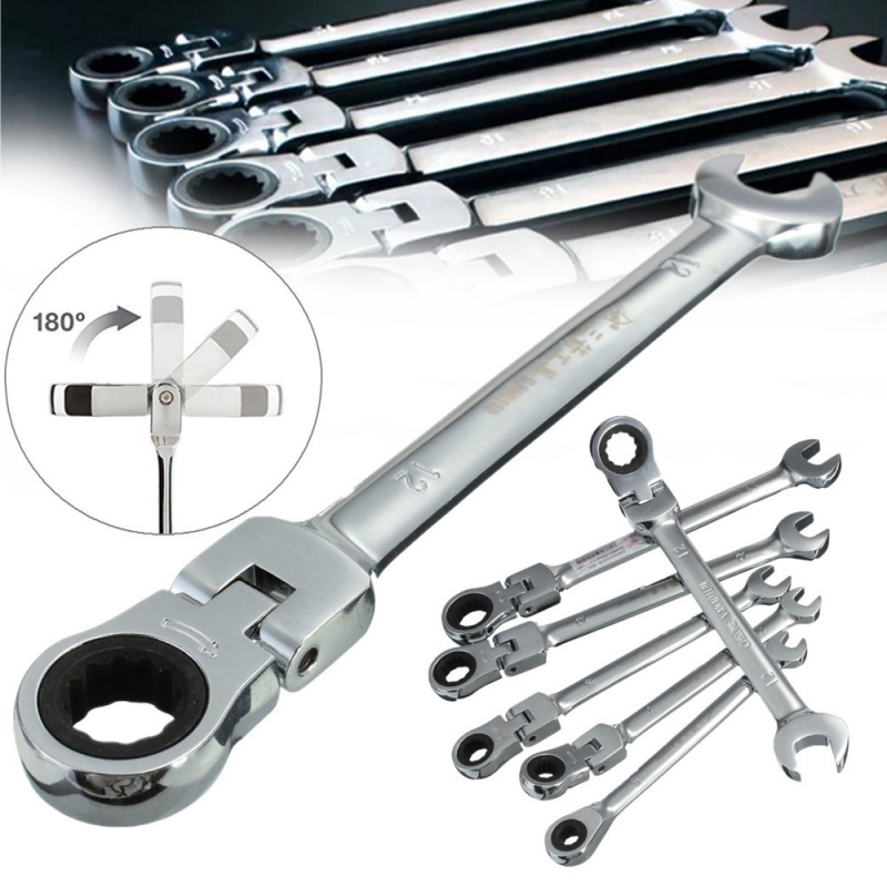 Chrome Vanadium Steel 11mm Flexible Pivoting Head Ratchet Combination Wrench Set