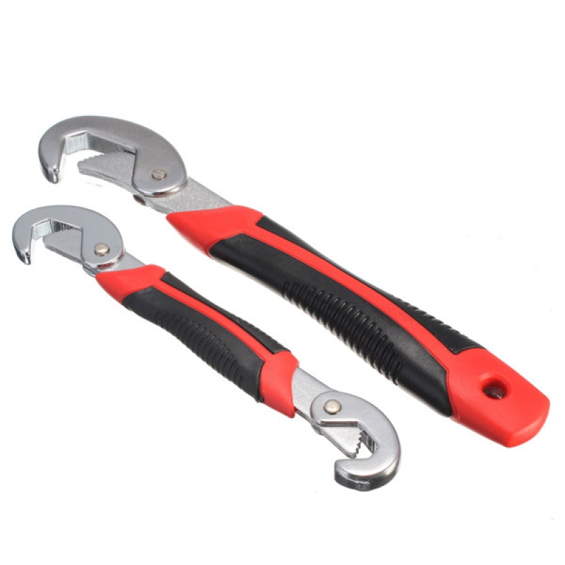 CR-V Steel + Rubber + Plastic 2pcs Multifunction Tool Adjustable Wrench Set Quick Snap N Grip Spanner Red & Black Handle