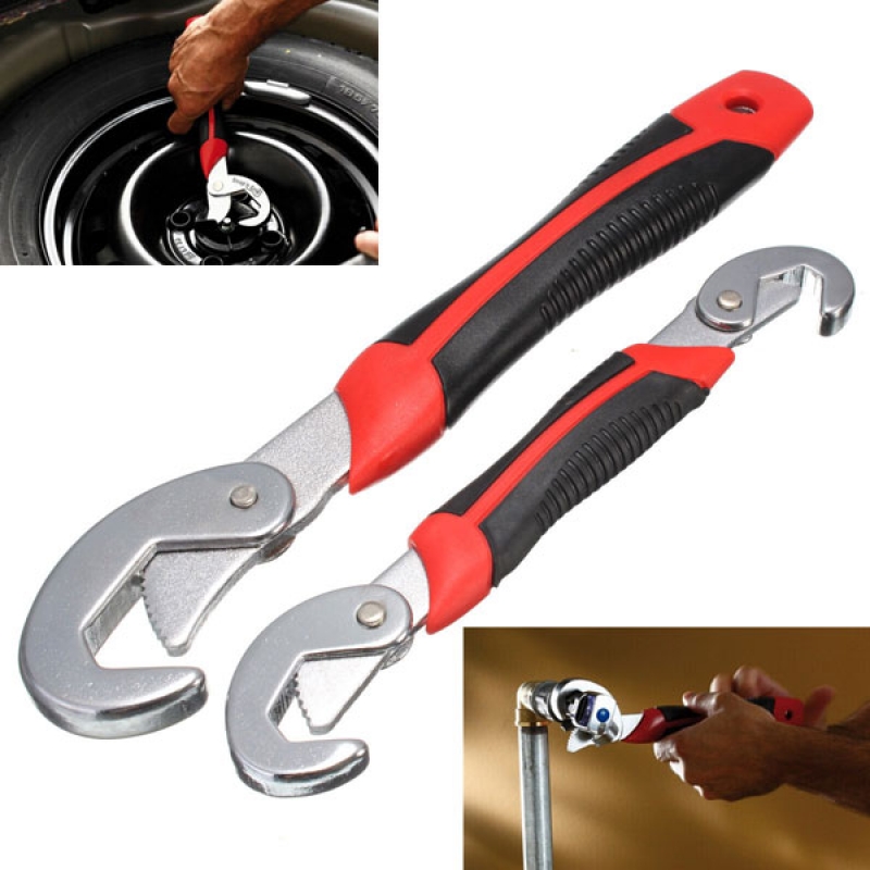 CR-V Steel + Rubber + Plastic 2pcs Multifunction Tool Adjustable Wrench Set Quick Snap N Grip Spanner Red & Black Handle