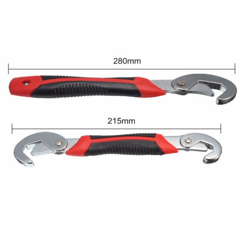 CR-V Steel + Rubber + Plastic 2pcs Multifunction Tool Adjustable Wrench Set Quick Snap N Grip Spanner Red & Black Handle