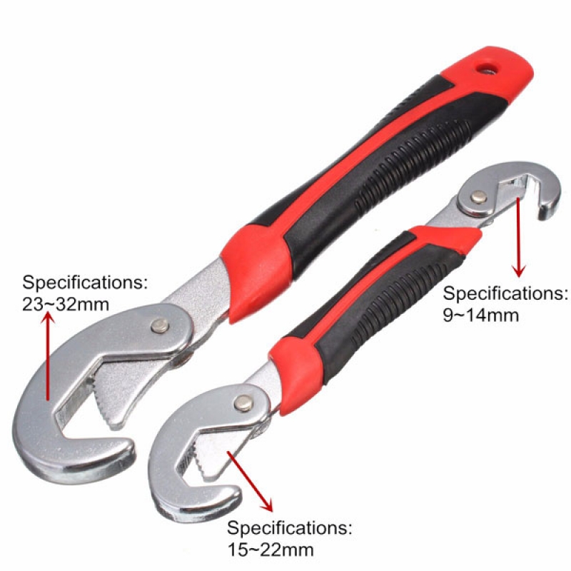 CR-V Steel + Rubber + Plastic 2pcs Multifunction Tool Adjustable Wrench Set Quick Snap N Grip Spanner Red & Black Handle