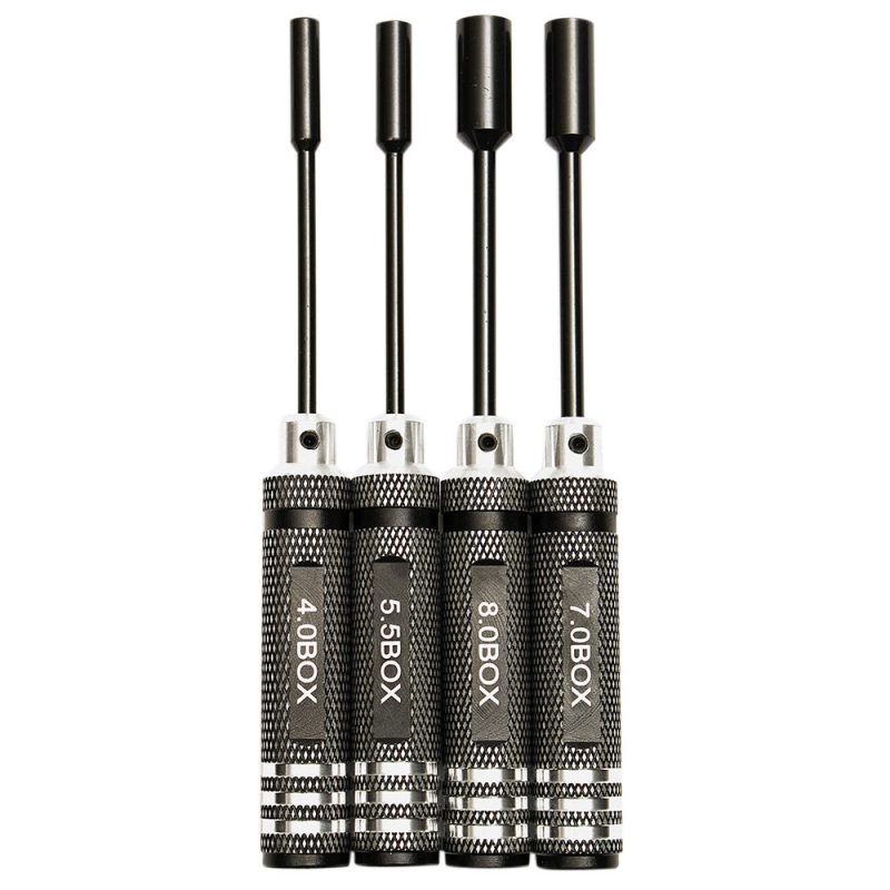 Aluminum Alloy & Steel 4pcs 4.0/5.5/7.0/8.0mm Metal Hex Nut Key Socket Screwdriver Wrench Set Black