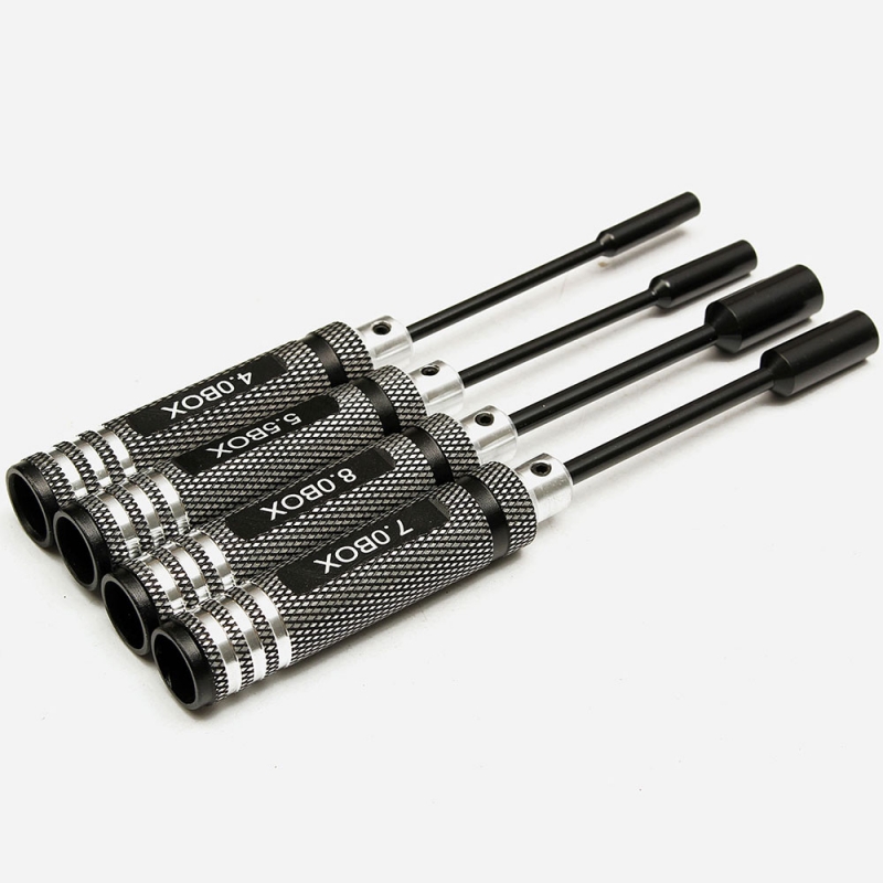 Aluminum Alloy & Steel 4pcs 4.0/5.5/7.0/8.0mm Metal Hex Nut Key Socket Screwdriver Wrench Set Black