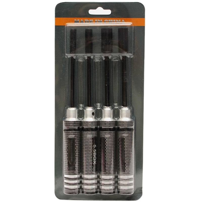 Aluminum Alloy & Steel 4pcs 4.0/5.5/7.0/8.0mm Metal Hex Nut Key Socket Screwdriver Wrench Set Black