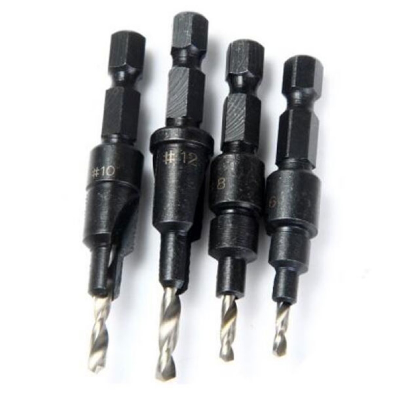 High Speed Steel 4pcs Hex Shank Taper Hole Bit Set Size 6 / 8 / 10 / 12