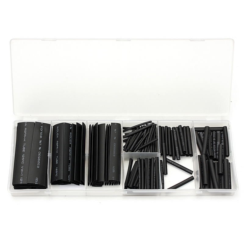 127pcs  Polyolefin  Heat Shrink Tube Sleeve Assortment Kit Black