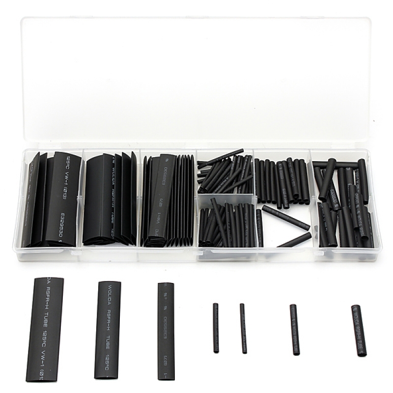 127pcs  Polyolefin  Heat Shrink Tube Sleeve Assortment Kit Black