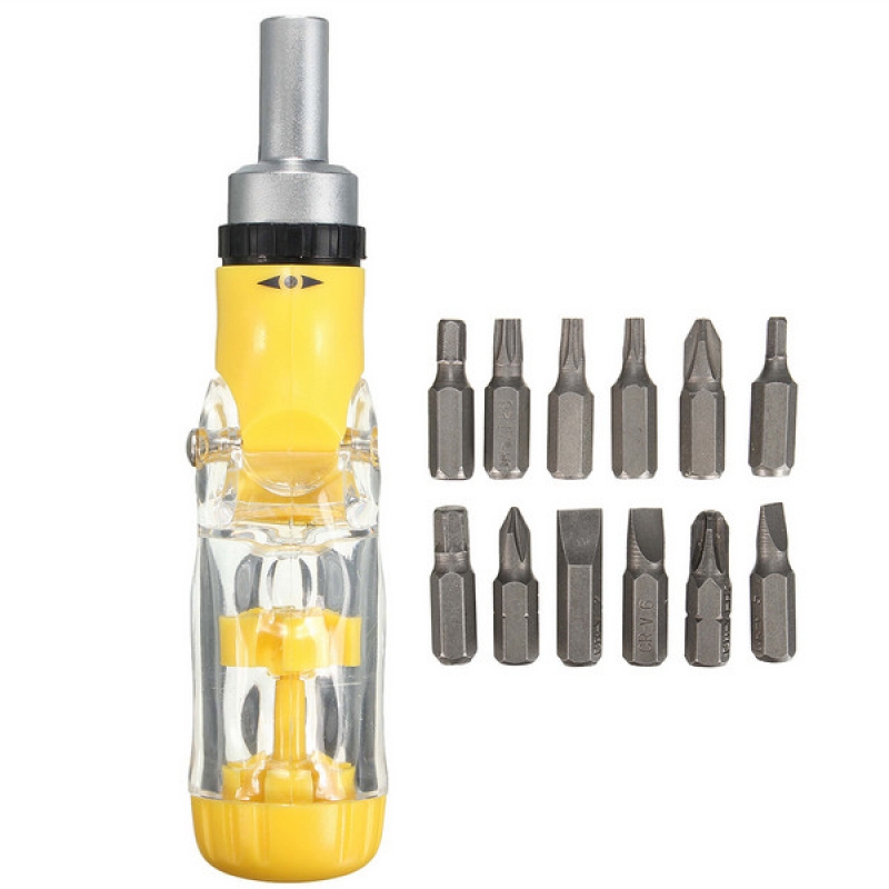 Sarbon Steel Multi-functional Precision Ratchet Screwdriver Set Hand Tool Repair Kit Wiht Yellow Handle