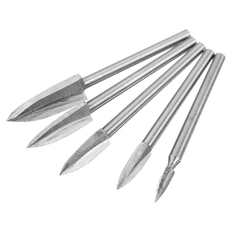 White Steel  3mm Shank 5pcs 3-8mm Milling Cutters Three Blades Wood Carving Knives