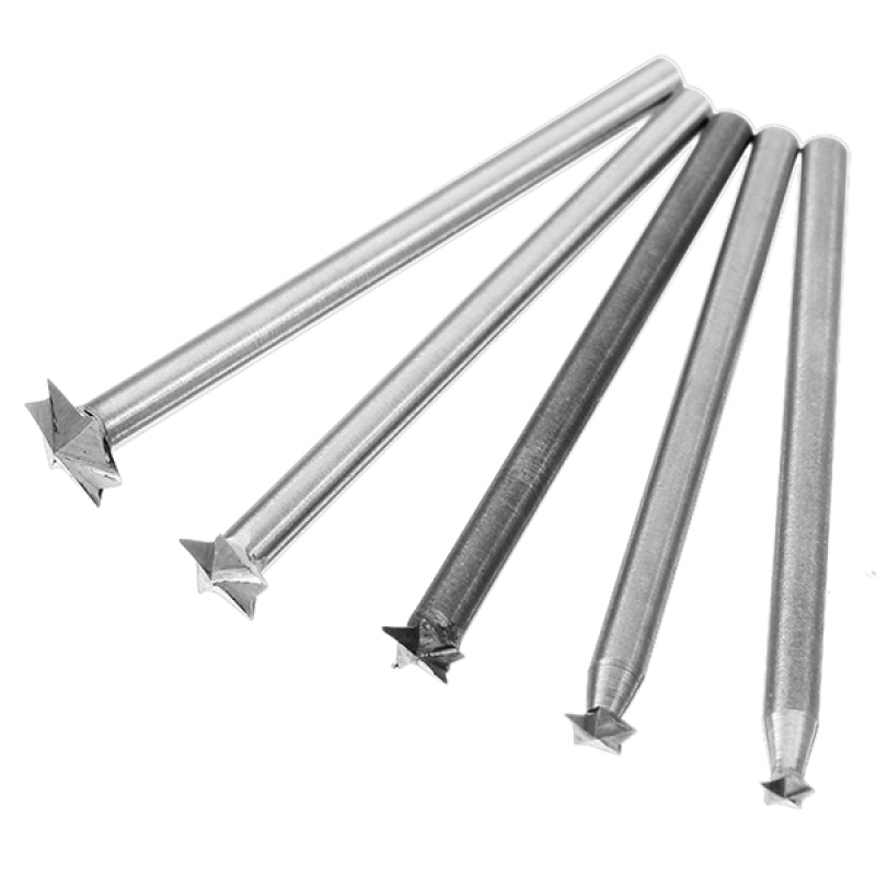 White Steel  5pcs 3-8mm Milling Cutters Star Shaped Wood Carving Knives 3mm Shank