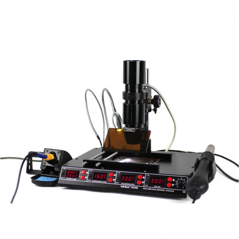 1000B 4 in 1 Infrared Bga Rework Station SMD Hot Air Gun + 540W Preheating Station + 75W Soldering Irons